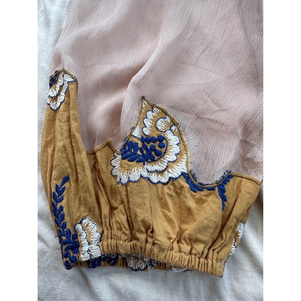 Gimmicks Peasant Top Wmns Large Pink Yellow Fair Boho Embroidered Balloon Sleeve - Picture 7 of 7